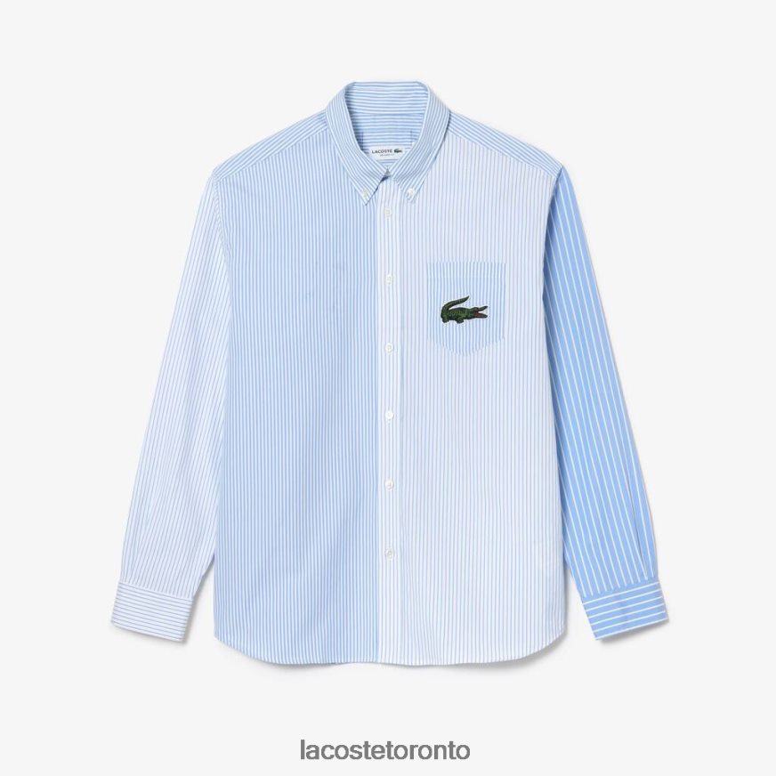 Clothing Lacoste Large Crocodile Striped Cotton Shirt White/Blue Unisex Z60BPR494