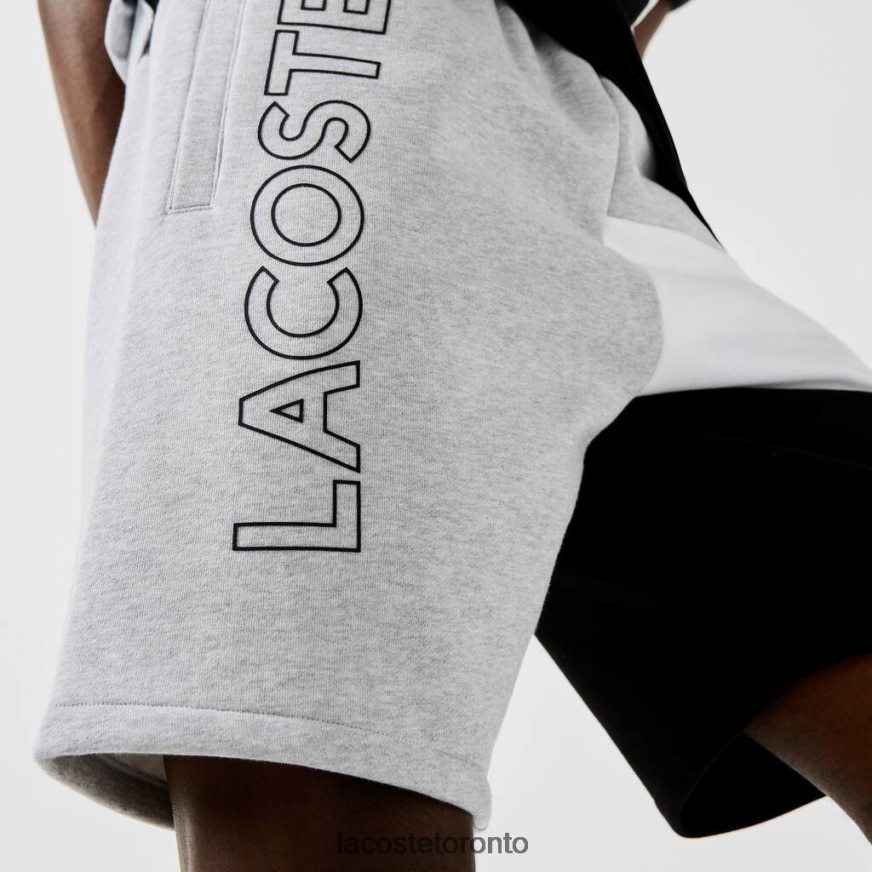 Clothing Lacoste Lettered Colorblock Fleece Bermuda Shorts Grey Chine/White/Black Men Z60BPR1559