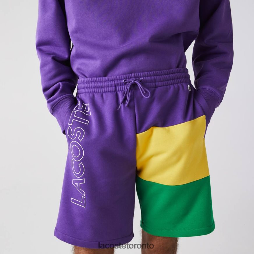 Clothing Lacoste Lettered Colorblock Fleece Bermuda Shorts Purple/Yellow/Green Men Z60BPR1560