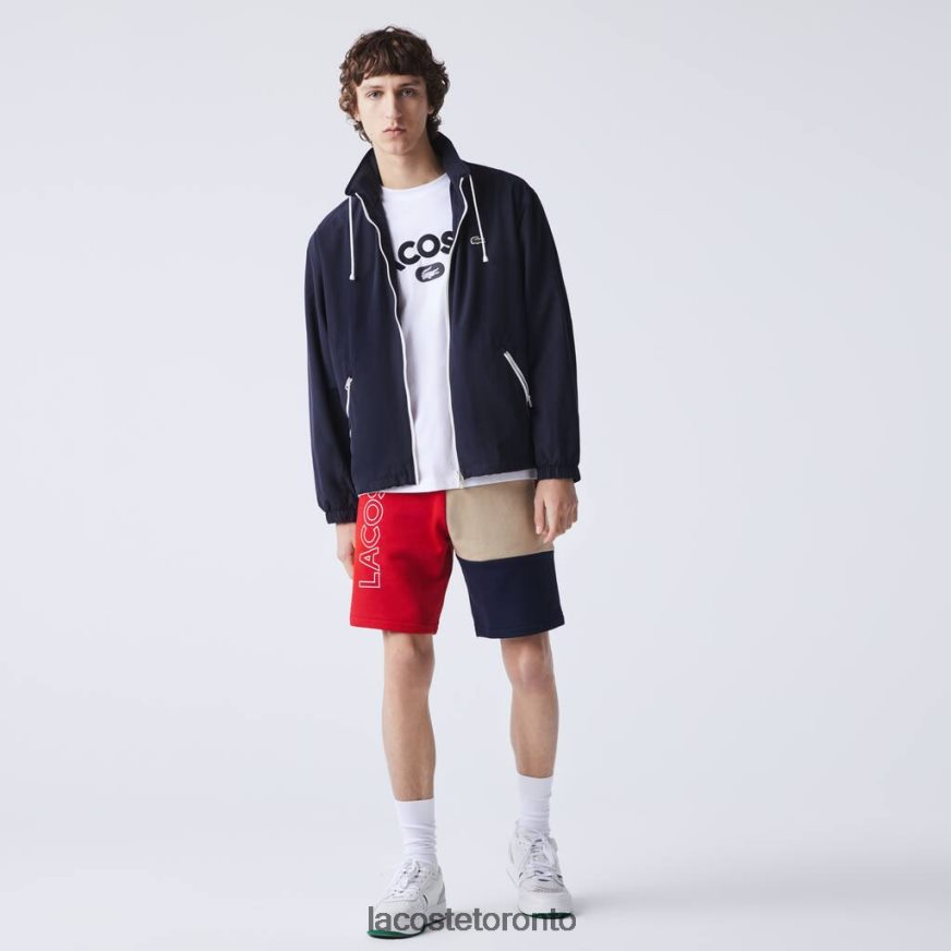 Clothing Lacoste Lettered Colorblock Fleece Bermuda Shorts Red/Beige/Navy Blue Men Z60BPR1558