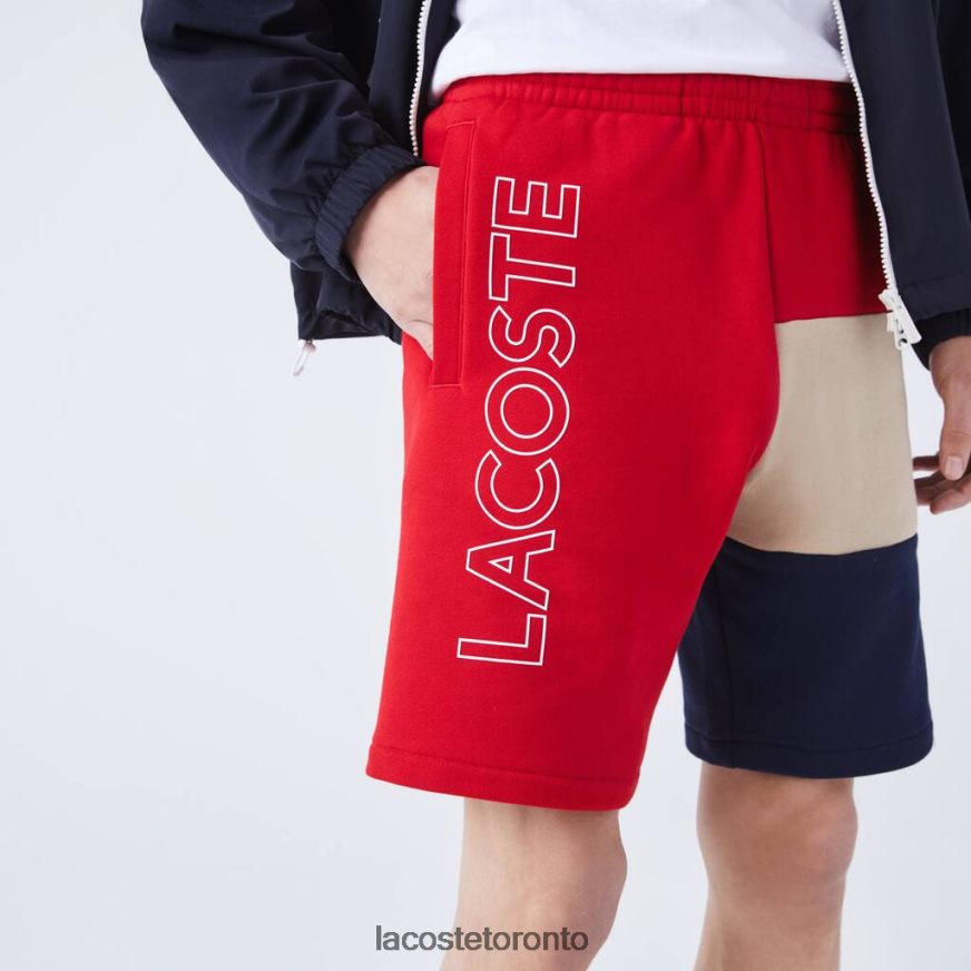 Clothing Lacoste Lettered Colorblock Fleece Bermuda Shorts Red/Beige/Navy Blue Men Z60BPR1558