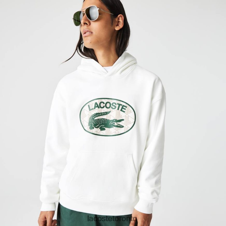 Clothing Lacoste Loose Fit Branded Monogram Hooded Sweatshirt White Men Z60BPR972