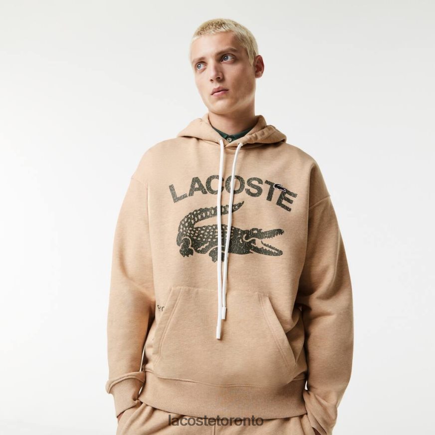 Clothing Lacoste Loose Fit Crocodile Hooded Sweatshirt Beige Men Z60BPR968