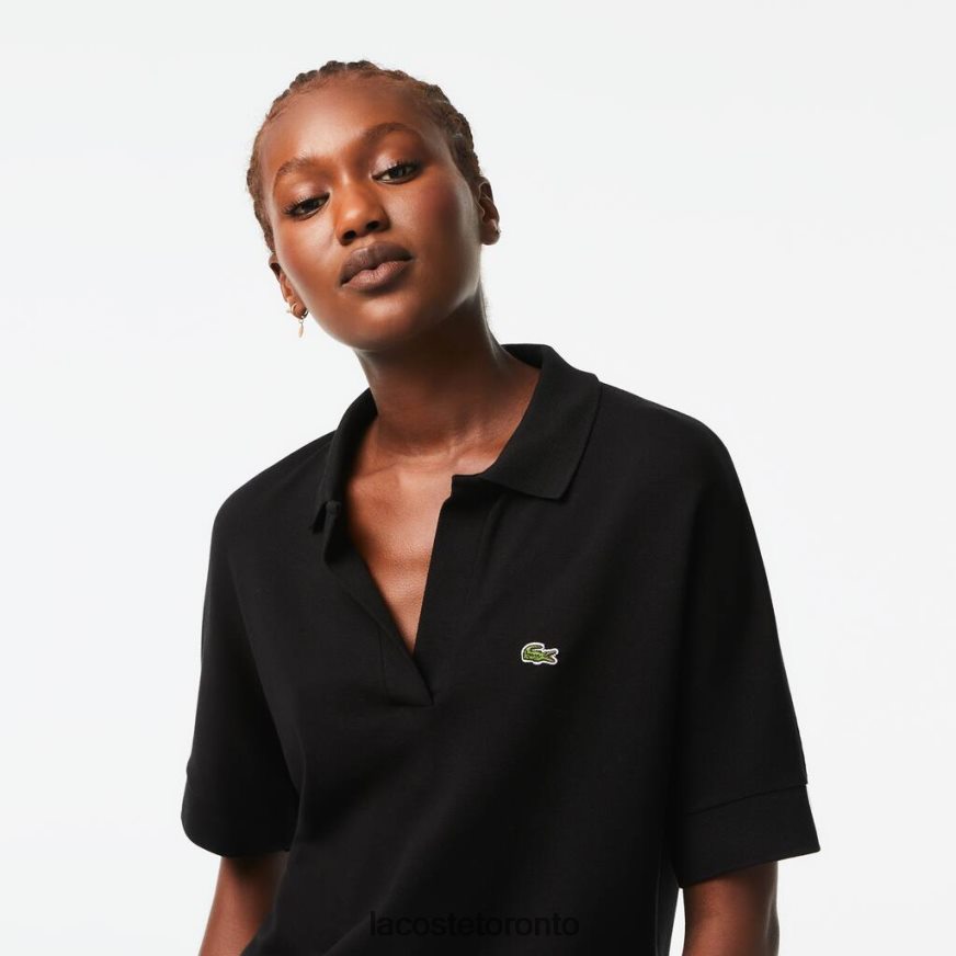 Clothing Lacoste Loose Fit Flowy Pique Polo Black Women Z60BPR2463