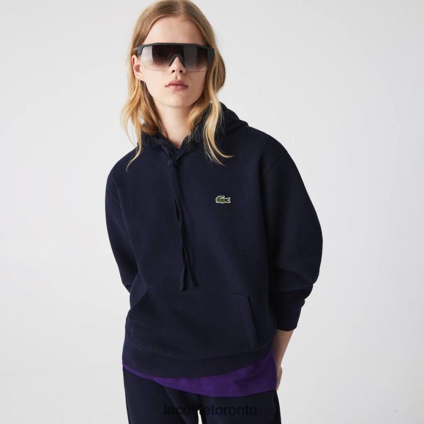 Clothing Lacoste Loose Fit Hooded Cotton Blend Sweatshirt Navy Blue Women Z60BPR2527