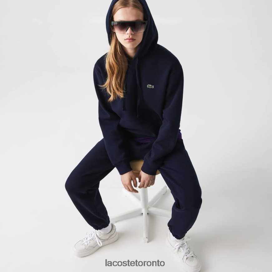 Clothing Lacoste Loose Fit Hooded Cotton Blend Sweatshirt Navy Blue Women Z60BPR2527