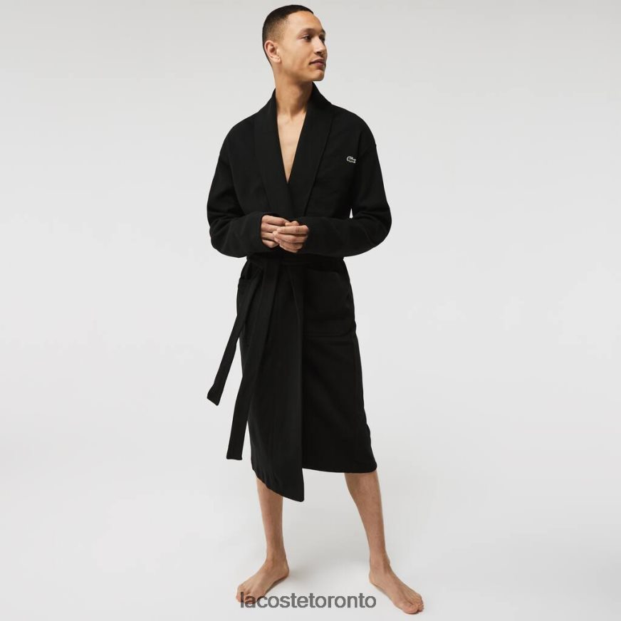 Clothing Lacoste Loose Fit Long Textured Cotton Knit Bathrobe Black Men Z60BPR1525