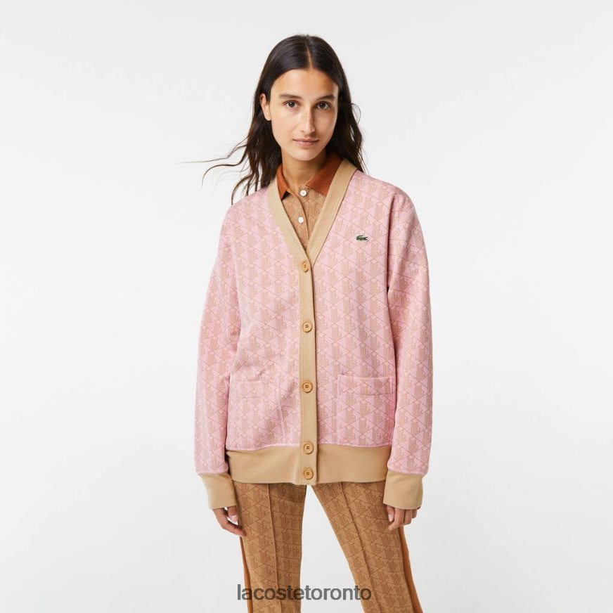 Clothing Lacoste Loose Fit Monogram Print Cardigan Light Pink/Beige Women Z60BPR2634