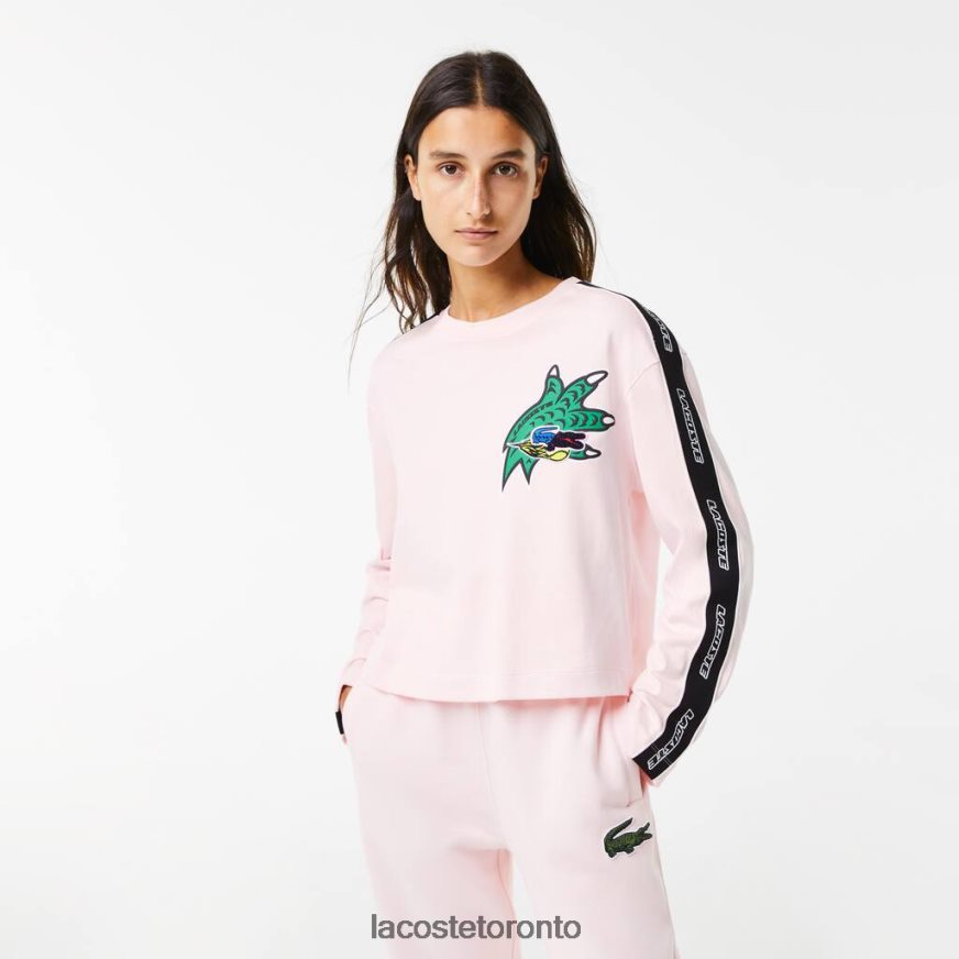 Clothing Lacoste Loose Fit Printed Band T-Shirt Light Pink Women Z60BPR2570