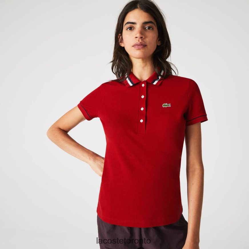 Clothing Lacoste Made In France Slim Fit Organic Cotton Pique Polo Red/White/Navy Blue Women Z60BPR2506