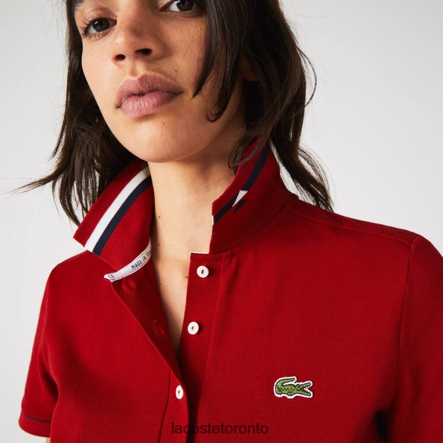 Clothing Lacoste Made In France Slim Fit Organic Cotton Pique Polo Red/White/Navy Blue Women Z60BPR2506