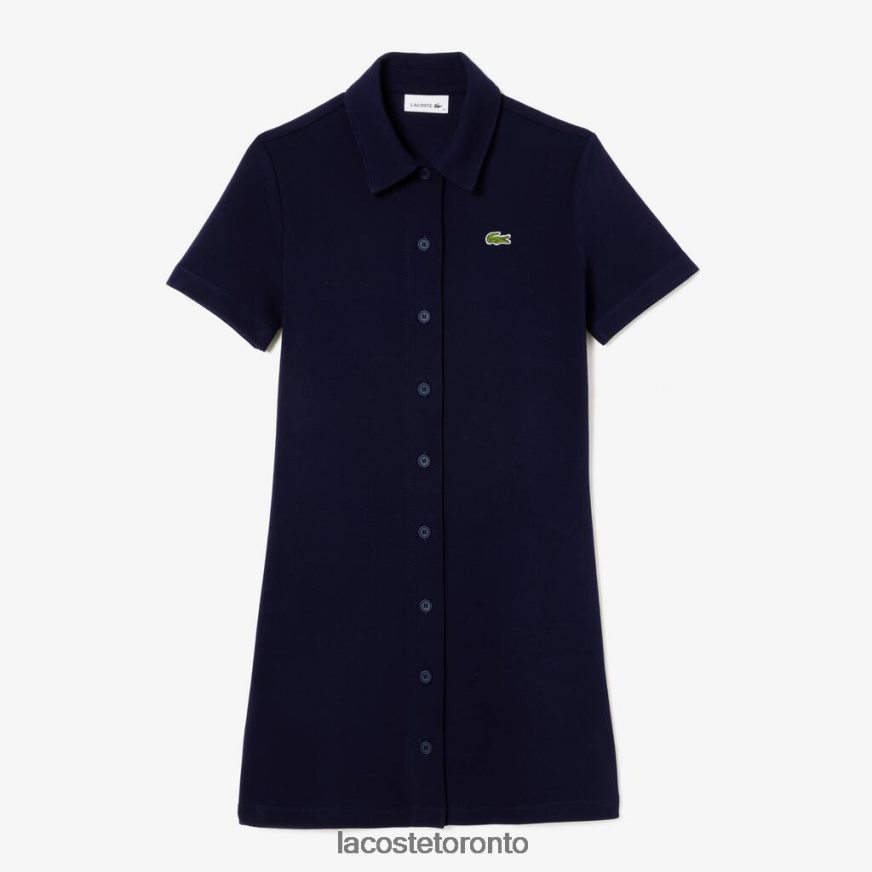 Clothing Lacoste Organic Cotton Buttoned Polo Dress Navy Blue Women Z60BPR2379