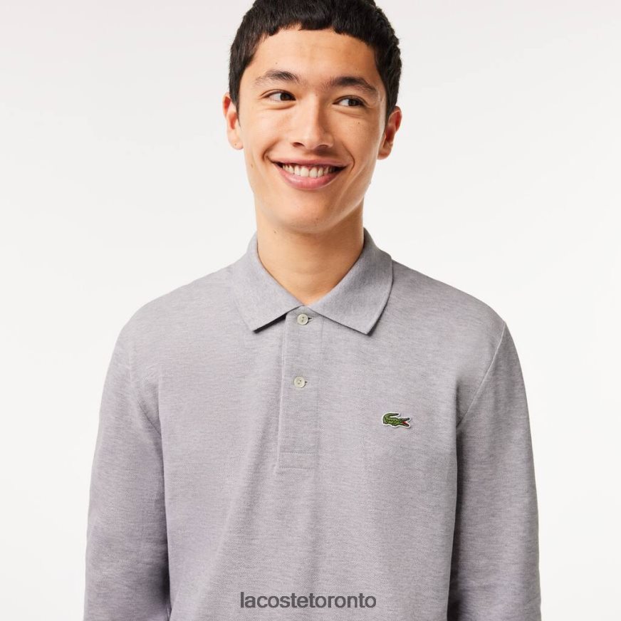 Clothing Lacoste Original L1212 Long Sleeve Heathered Polo Grey Chine Men Z60BPR787