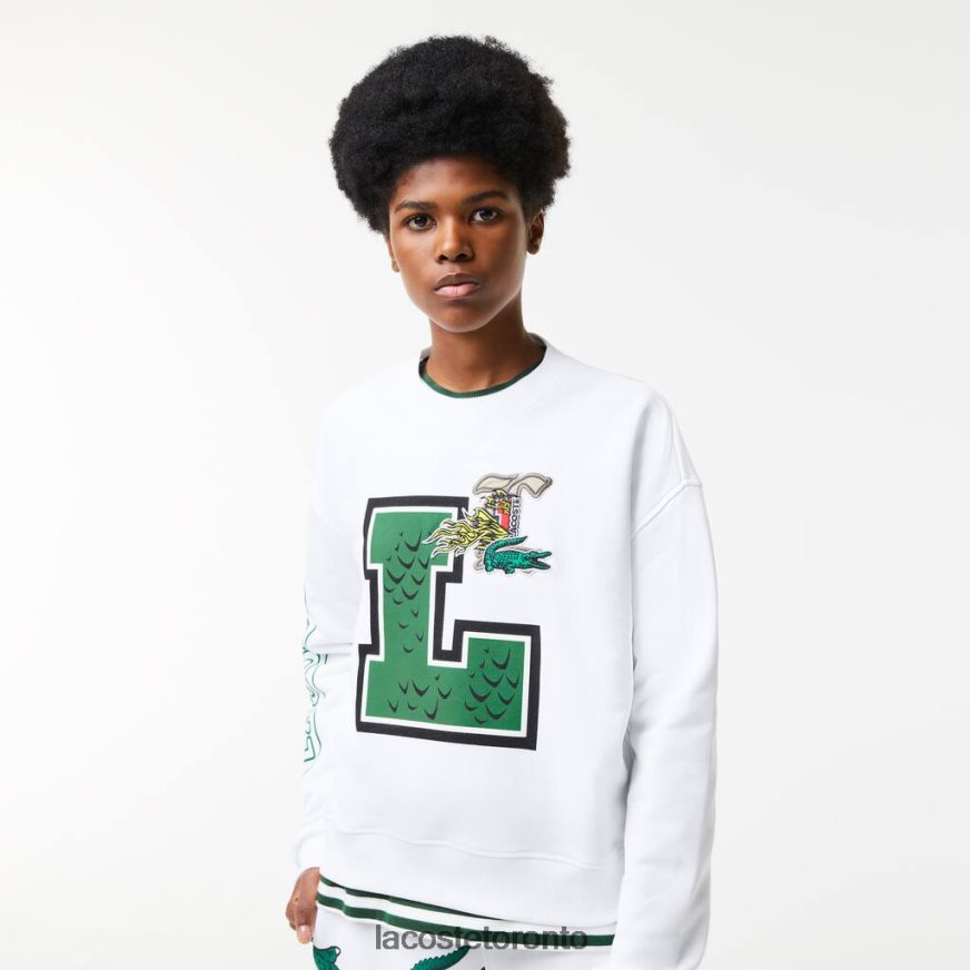 Clothing Lacoste Oversized Print And Branded Sweatshirt White Women Z60BPR2578