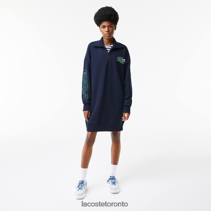 Clothing Lacoste Oversized Zip Neck Polo Dress Navy Blue Women Z60BPR2492