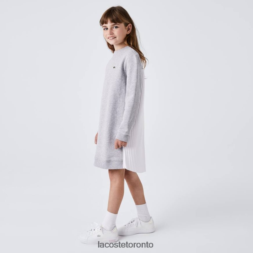 Clothing Lacoste Pleated Back Cotton Fleece Dress Grey Chine Kids Z60BPR3286