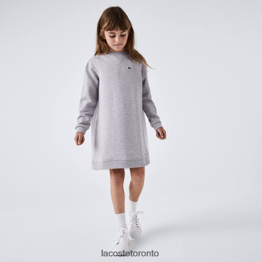 Clothing Lacoste Pleated Back Cotton Fleece Dress Grey Chine Kids Z60BPR3286