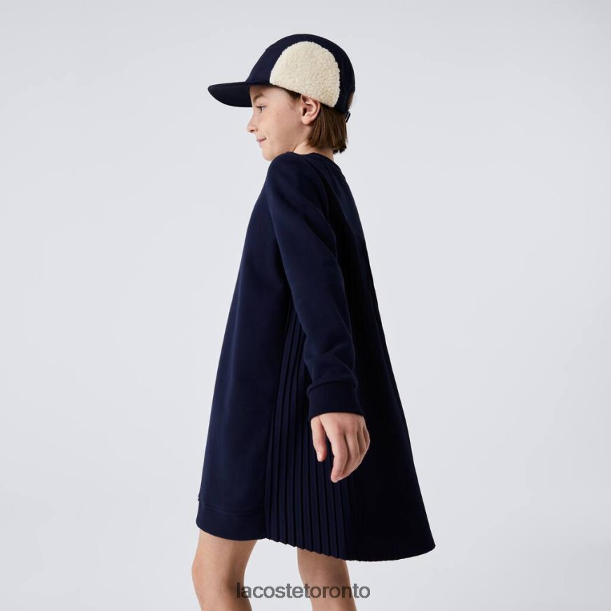 Clothing Lacoste Pleated Back Cotton Fleece Dress Navy Blue Kids Z60BPR3287