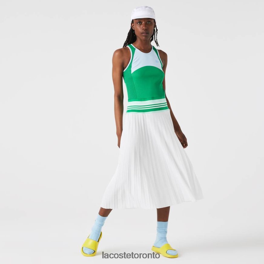 Clothing Lacoste Pleated Colorblock Tank Top Dress Blue/Green/White Women Z60BPR2497