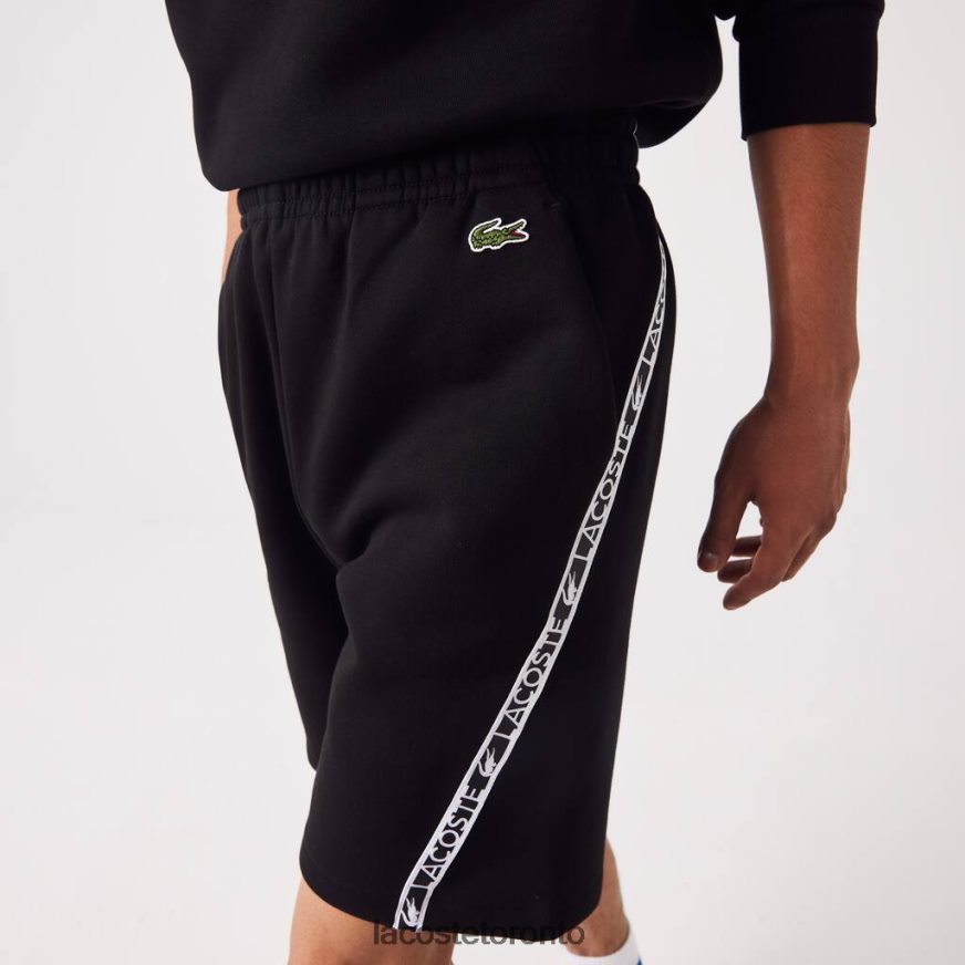 Clothing Lacoste Printed Bands Brushed Fleece Shorts Black Men Z60BPR1497