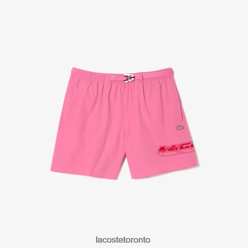 Clothing Lacoste Quick-Dry Logo Stripe Swim Trunks Pink Men Z60BPR527