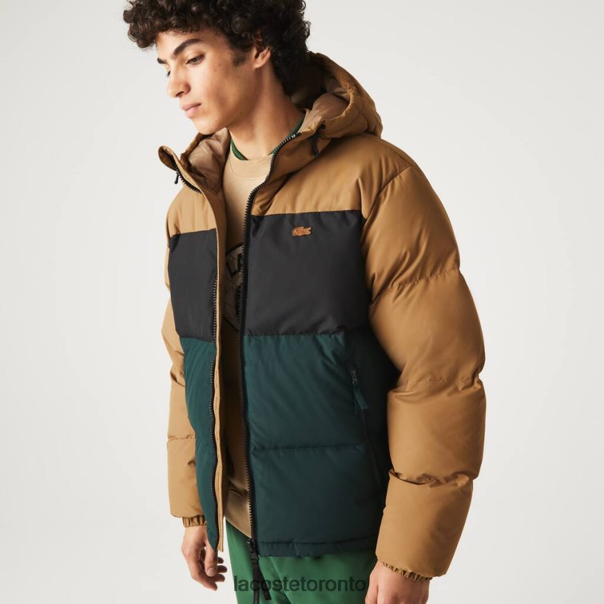 Clothing Lacoste Quilted Colorblock Water-Repellent Jacket Brown/Black/Green Men Z60BPR1227