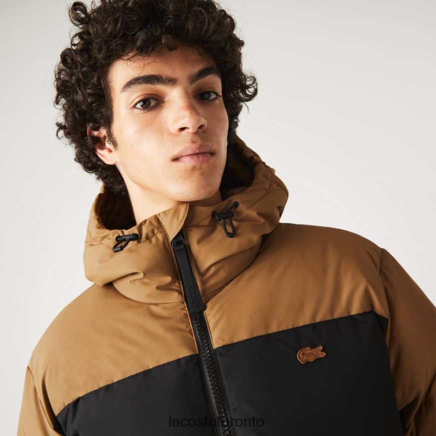 Clothing Lacoste Quilted Colorblock Water-Repellent Jacket Brown/Black/Green Men Z60BPR1227