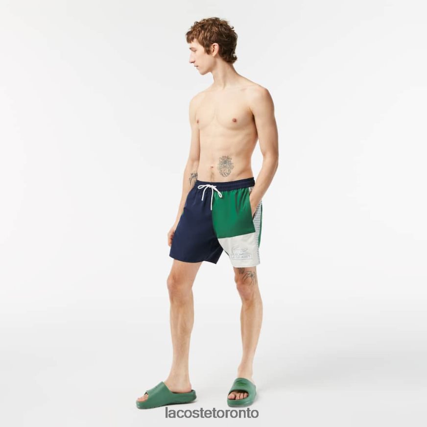 Clothing Lacoste Recycled Polyester Colorblock Swim Trunks Navy Blue/Green/White Men Z60BPR520