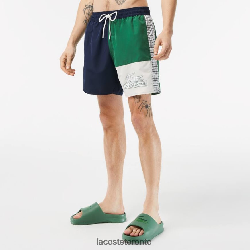 Clothing Lacoste Recycled Polyester Colorblock Swim Trunks Navy Blue/Green/White Men Z60BPR520