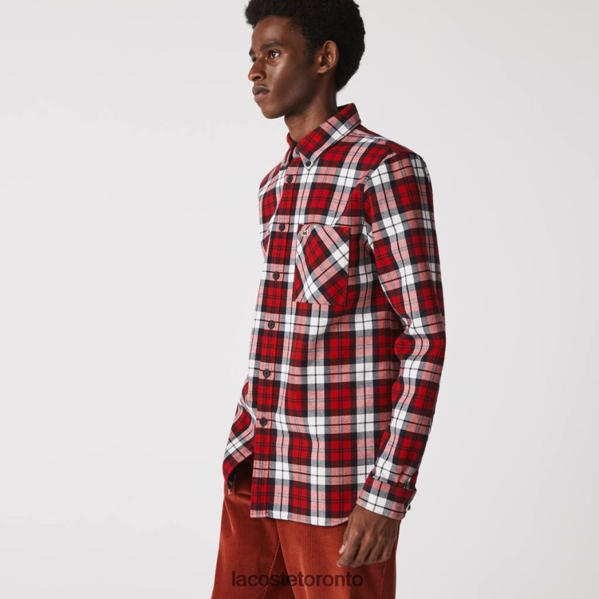 Clothing Lacoste Regular Fit Checkered Thick Flannel Overshirt White/Red/Navy Blue Men Z60BPR1607