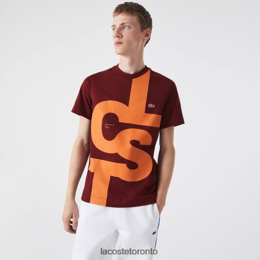 Clothing Lacoste Regular Fit Contrast Lettering Cotton T-Shirt Bordeaux Men Z60BPR566