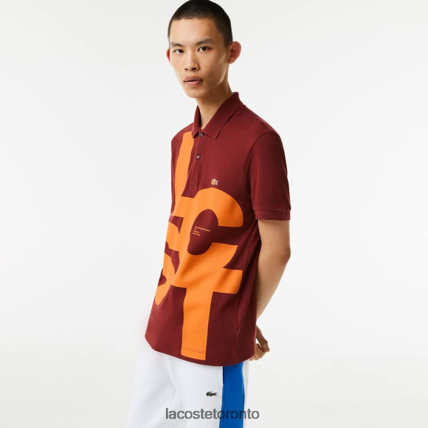 Clothing Lacoste Regular Fit Contrast Lettering Petit Pique Polo Bordeaux Men Z60BPR711