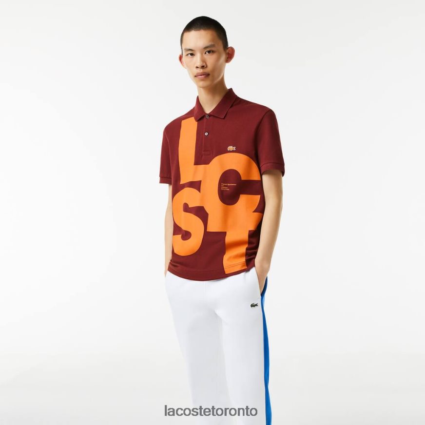 Clothing Lacoste Regular Fit Contrast Lettering Petit Pique Polo Bordeaux Men Z60BPR711