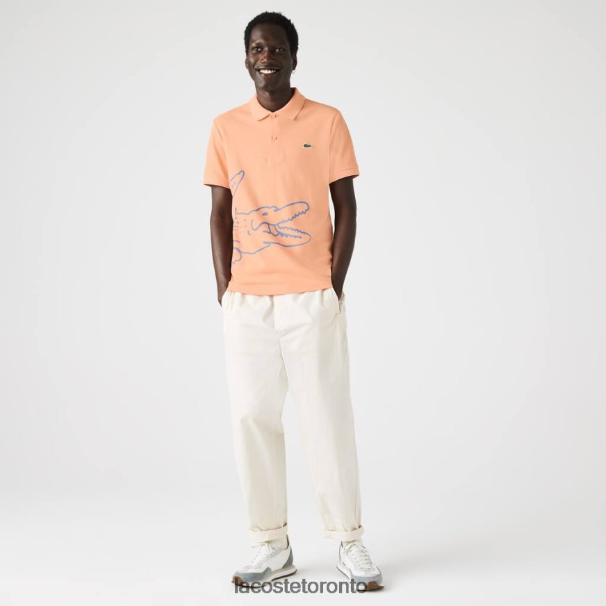 Clothing Lacoste Regular Fit Crocodile Print Cotton Pique Polo Light Orange Men Z60BPR647