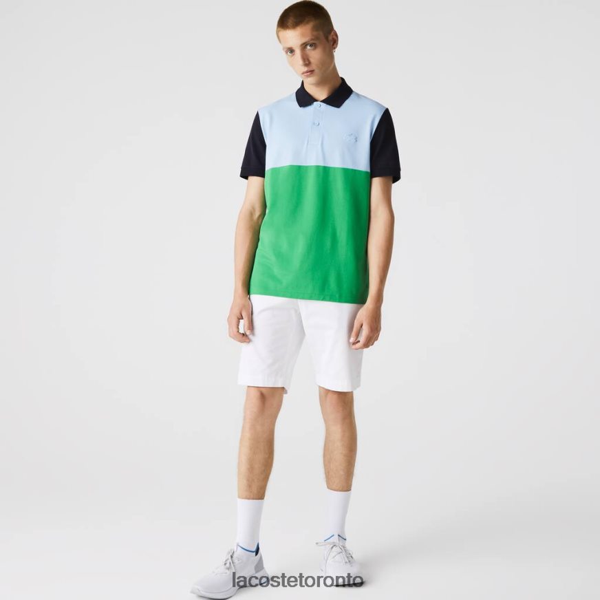 Clothing Lacoste Regular Fit Light Breathable Colorblock Pique Polo Green/Light Blue/Navy Blue Men Z60BPR868