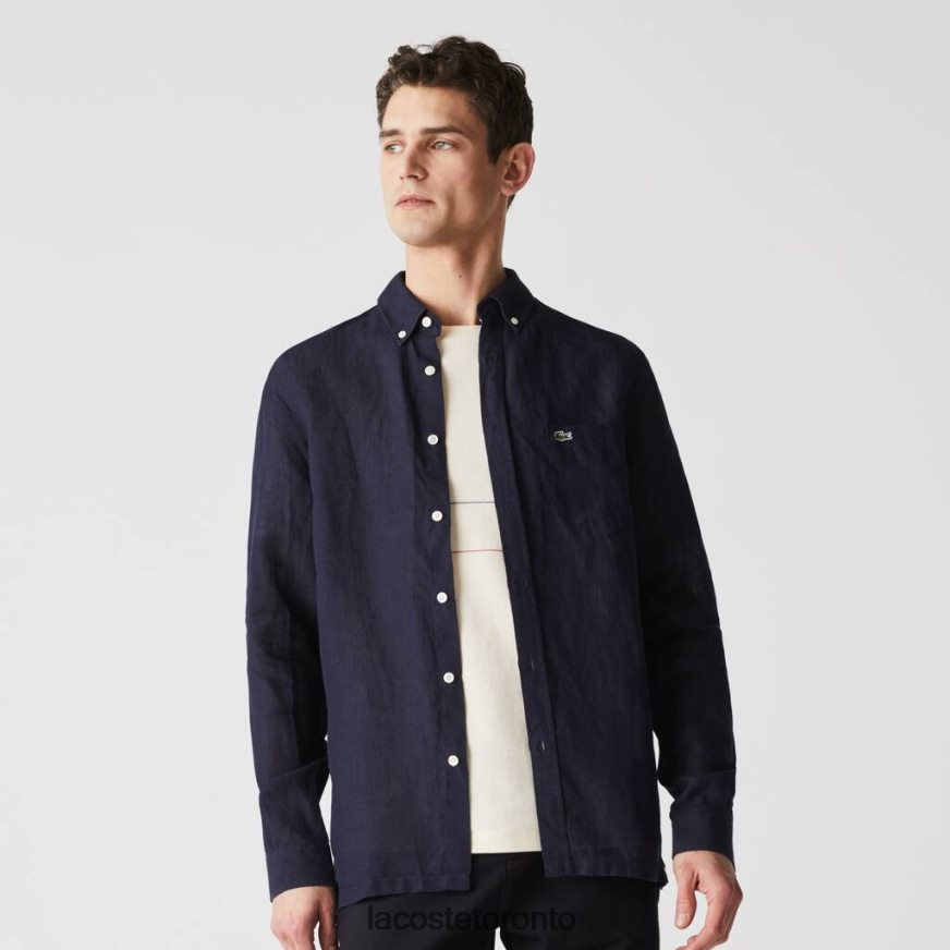 Clothing Lacoste Regular Fit Linen Shirt Navy Blue Men Z60BPR1650