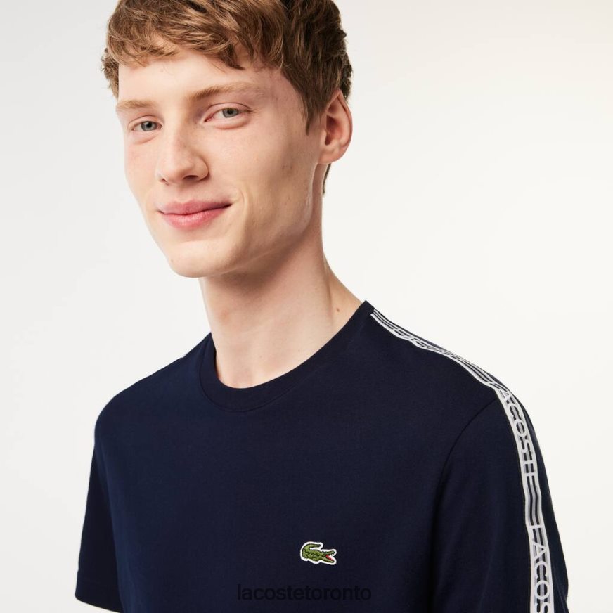 Clothing Lacoste Regular Fit Logo Stripe T-Shirt Navy Blue Men Z60BPR47