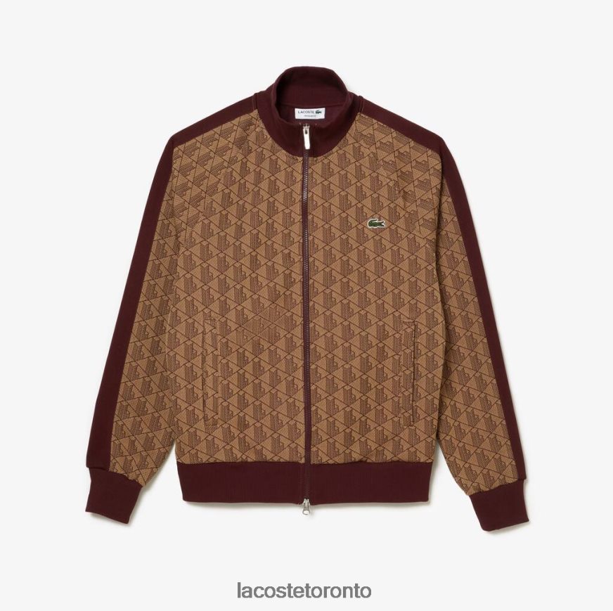 Clothing Lacoste Regular Fit Monogram Print Zip Sweatshirt Beige/Bordeaux Men Z60BPR275