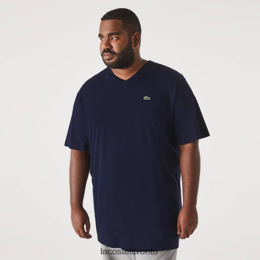 Clothing Lacoste Regular Fit Ribbed V-Neck Cotton Polo Shirt (Plus Size) Navy Blue Men Z60BPR732