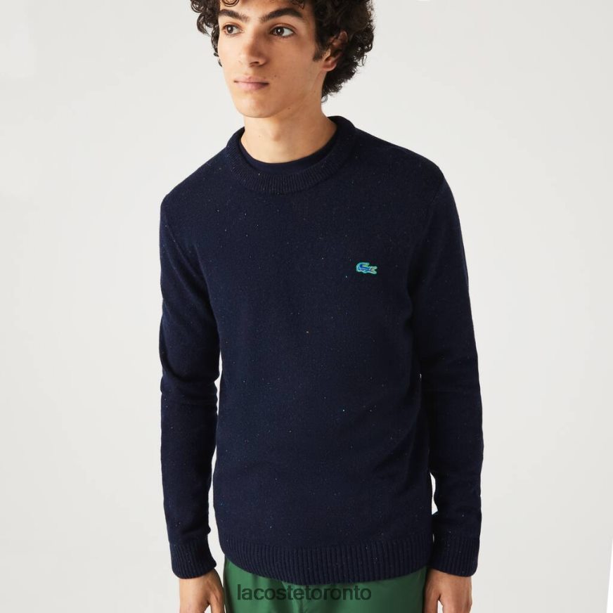 Clothing Lacoste Regular Fit Speckled Print Wool Jersey Sweater Navy Blue Men Z60BPR1507