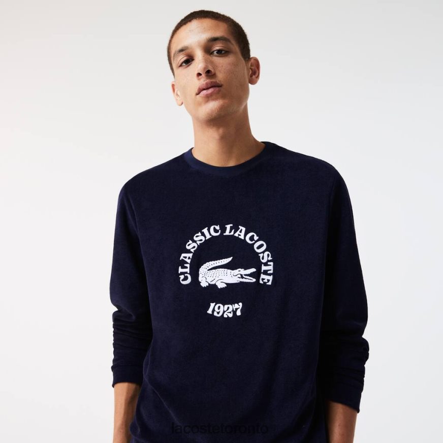 Clothing Lacoste Regular Fit Terrycloth Lounge Sweatshirt Navy Blue/White Men Z60BPR1268