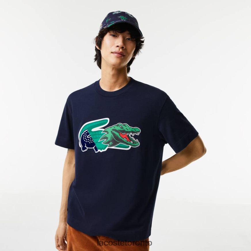 Clothing Lacoste Relaxed Fit Oversized Crocodile T-Shirt Navy Blue Men Z60BPR607