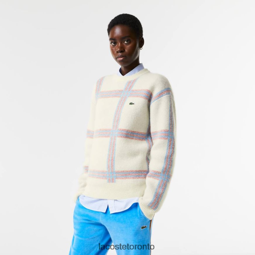 Clothing Lacoste Relaxed Fit Tartan Pattern Wool Blend Sweater White/Red/Blue Unisex Z60BPR1427