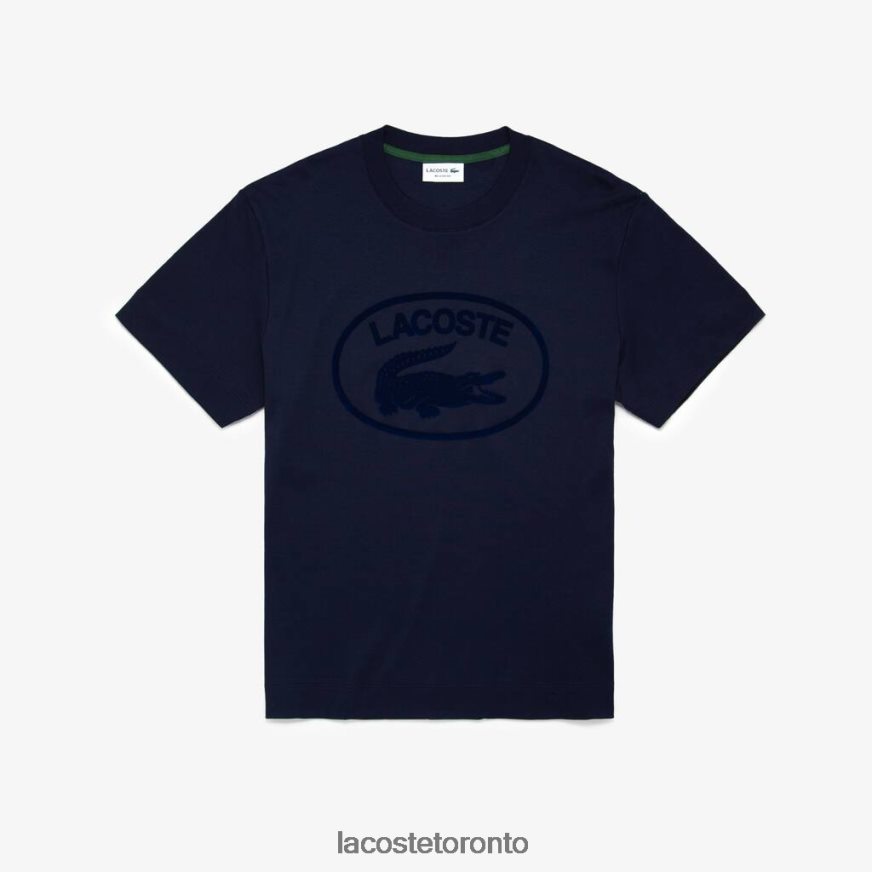 Clothing Lacoste Relaxed Fit Tone-On-Tone Branded Cotton T-Shirt Navy Blue Men Z60BPR133