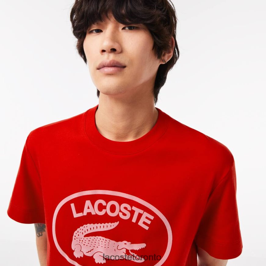 Clothing Lacoste Relaxed Fit Tone-On-Tone Branded Cotton T-Shirt Red/Pink Men Z60BPR131