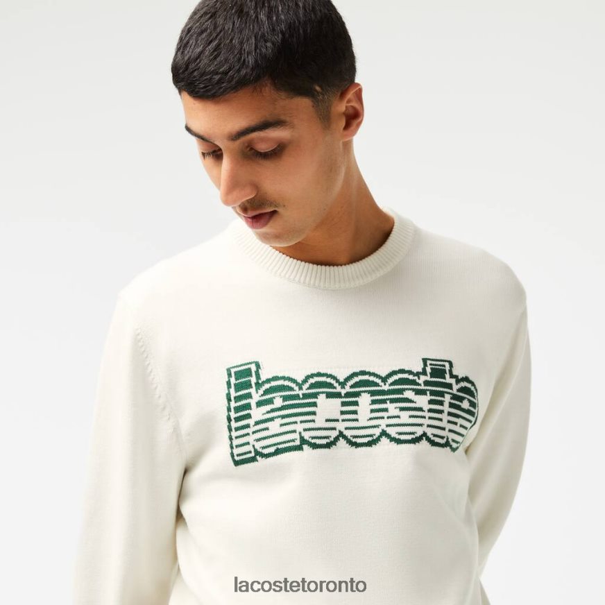 Clothing Lacoste Round Neck Jersey Sweater White/Green Men Z60BPR501