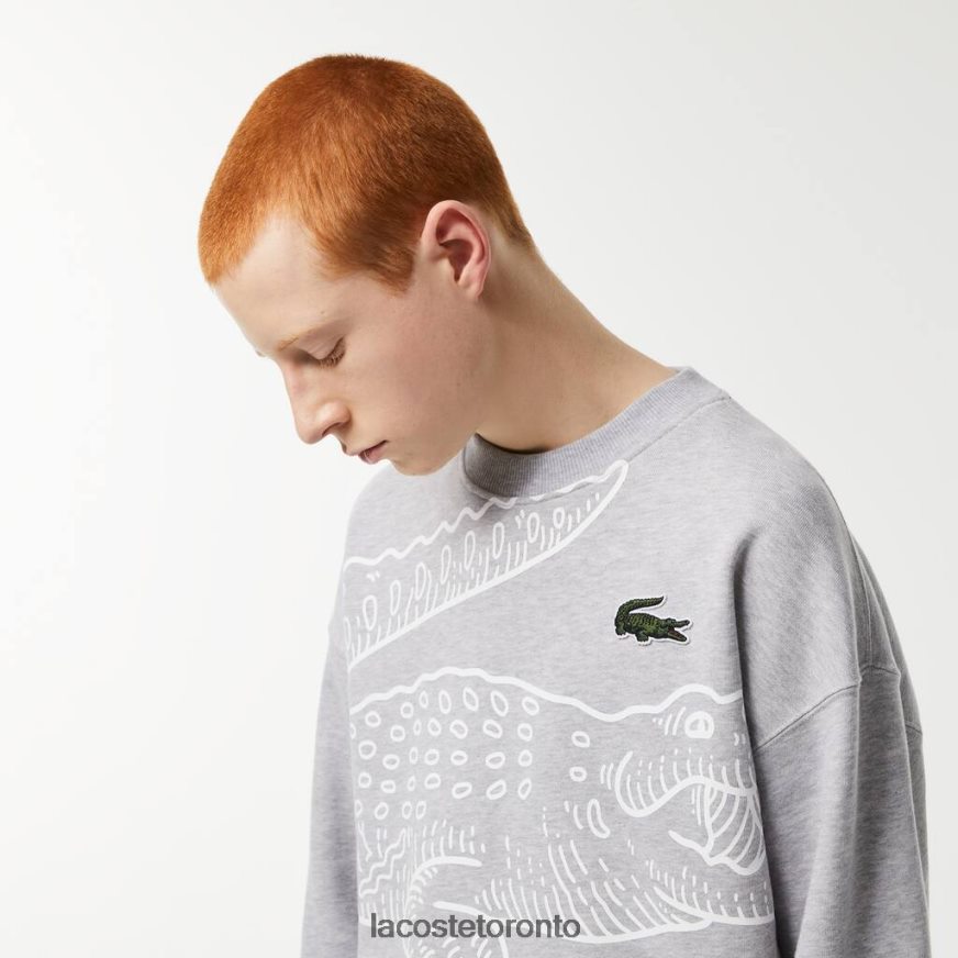 Clothing Lacoste Round Neck Loose Fit Croc Print Sweatshirt Grey Chine Men Z60BPR362