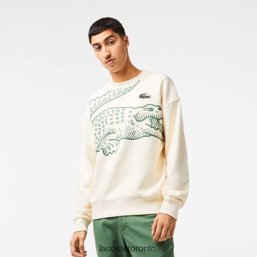 Clothing Lacoste Round Neck Loose Fit Croc Print Sweatshirt White Men Z60BPR360