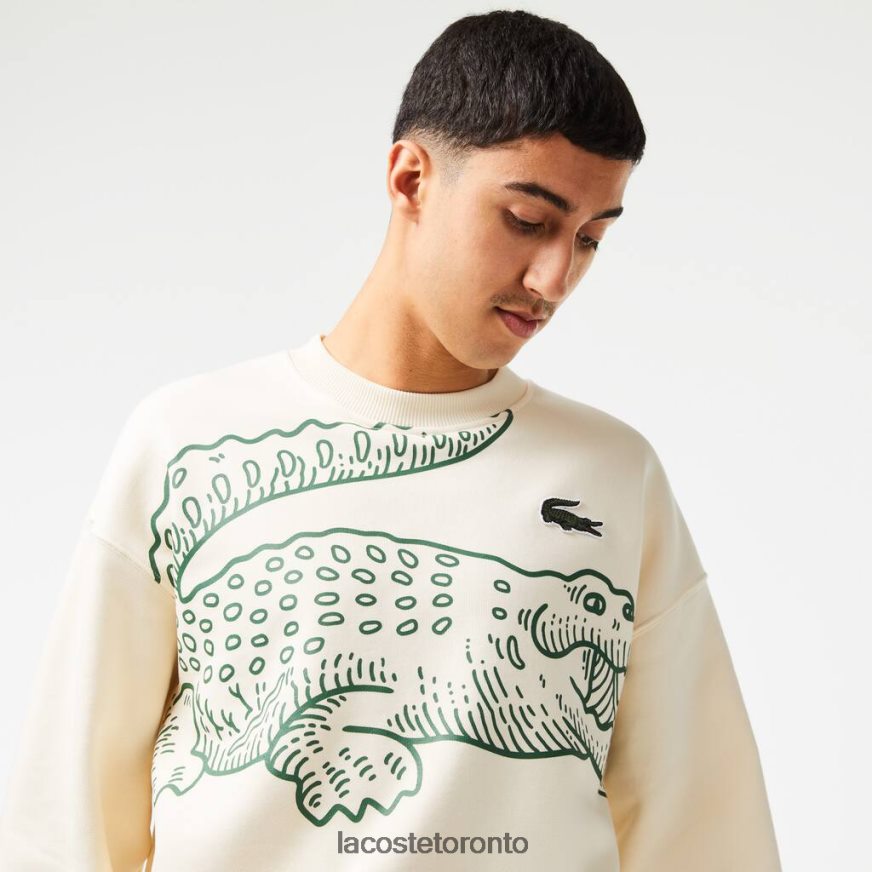 Clothing Lacoste Round Neck Loose Fit Croc Print Sweatshirt White Men Z60BPR360