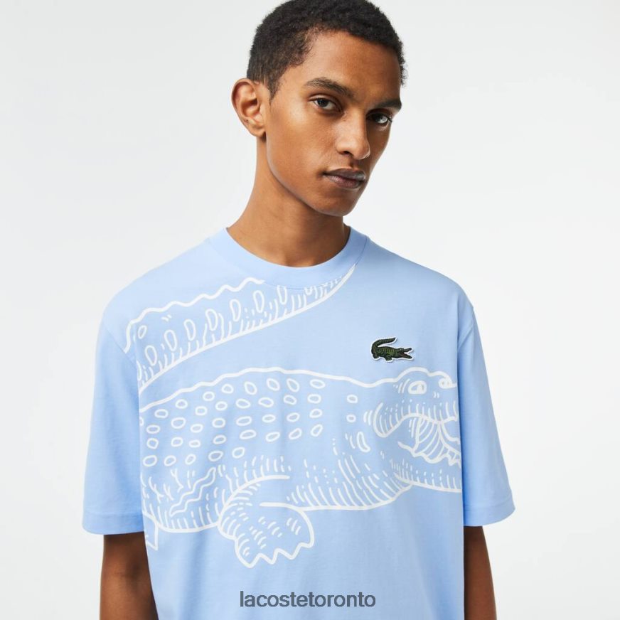 Clothing Lacoste Round Neck Loose Fit Crocodile Print T-Shirt Blue Men Z60BPR255